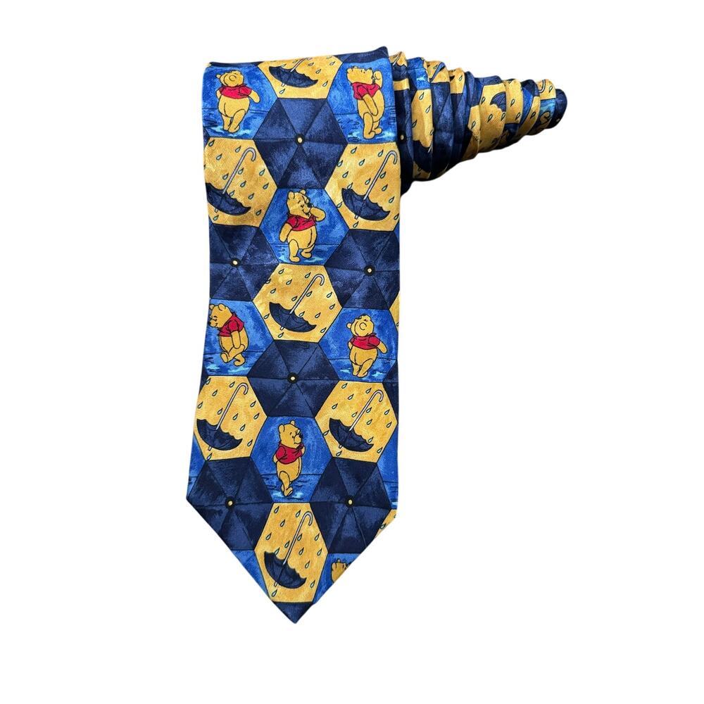 Disney Winnie the Pooh Rain Umbrellas Cartoon Vintage 100% Silk Necktie Novelty